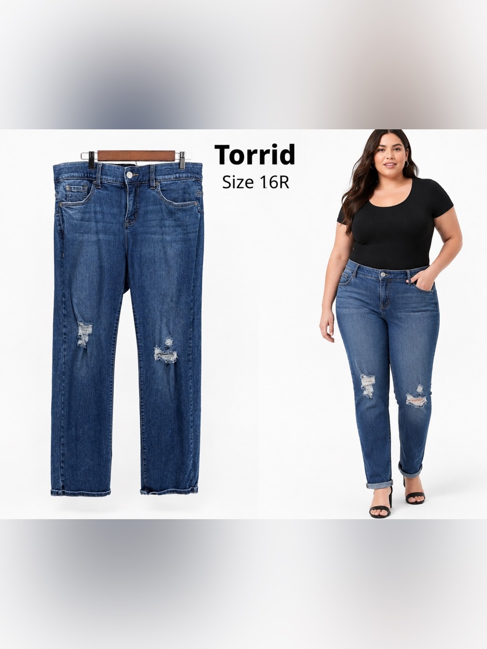 torrid Bombshell Straight Jeans 16R Distressed Stretch Medium Wash Plus Size